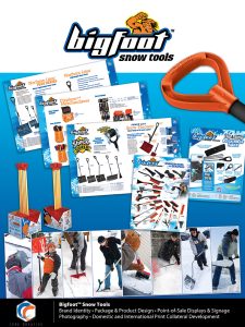 Image Text Description: Client: BigfootTM Snow Tools snowtools. Project Scope: Brand Identity •Package & Product Design •Point-of-Sale Displays &Signage Photography•Domestic and InternationalPrintCollateral Development