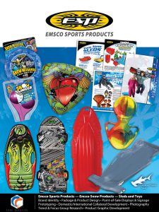 Image Text Description: Client- ESP EMSCO SPORT PRODUCTS: Project Scope:Emsco Sports Products - Emsco Snow Products —Sleds and Toys Brand Identity •Package &Product Design •Point-of-Sale Displays &Signage Prototyping •Domestic/International Collateral Development •Photography